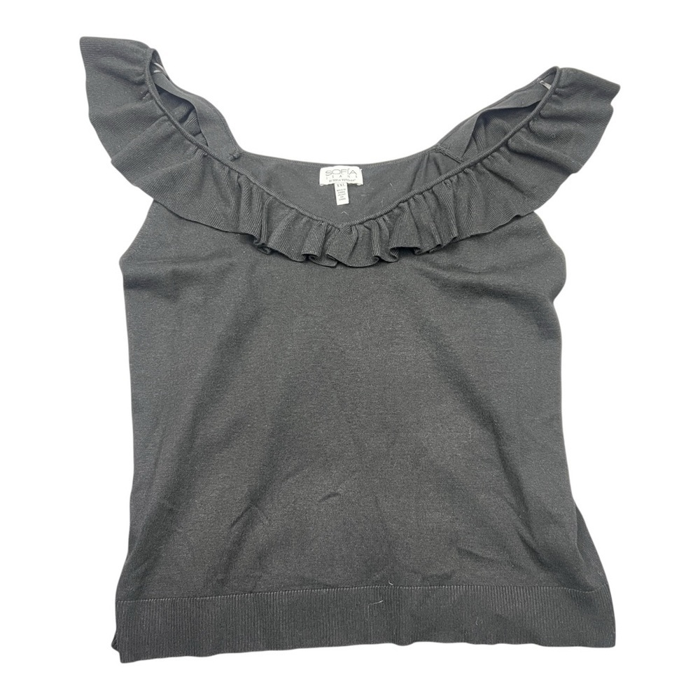 Elegant Sleeveless Black Ruffle Sweater